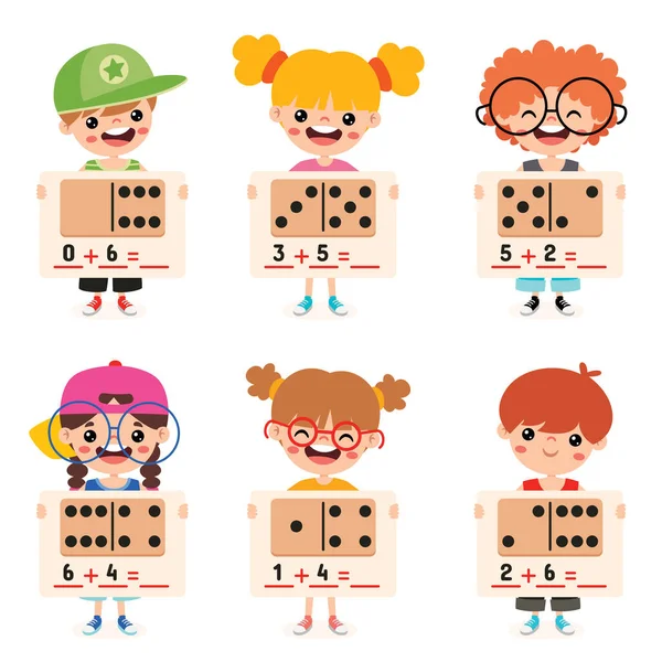 Kids Holding Math Exercise Worksheets — Stock Vector
