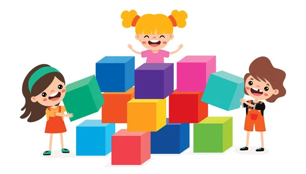 Діти Грають Будівельними Блоками Стокова Ілюстрація