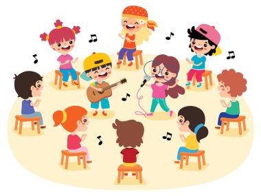 Çemberde Oturan ve Müzik Dinleyen Çocuklar