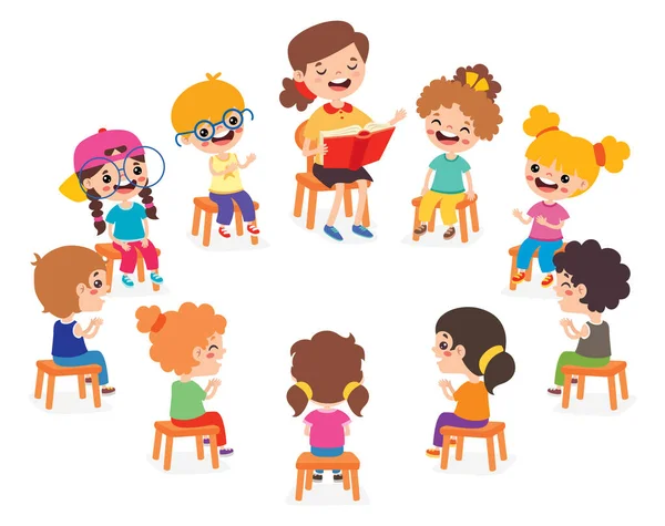 Kinder Und Lehrer Kindergarten — Stockvektor