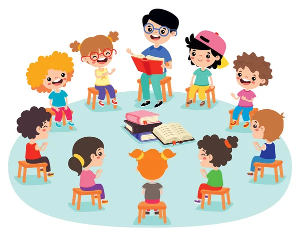 Kinder Und Lehrer Kindergarten — Stockvektor