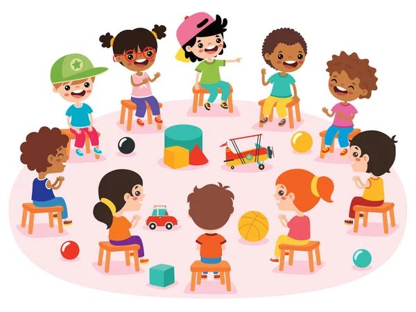 Kinder Sitzen Kreis Und Spielen — Stockvektor