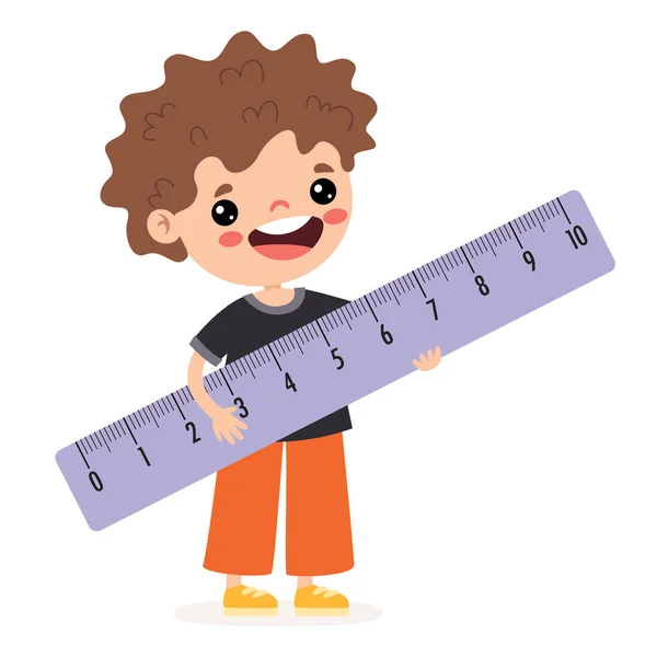 Cartoon Student Carrying Big Ruler — Stock Vector