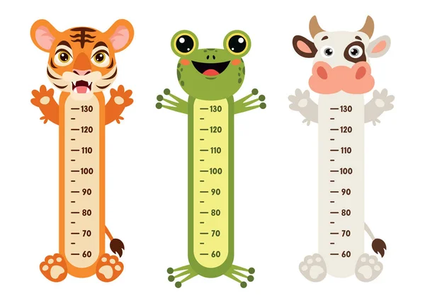 Carta Altura Con Animales Dibujos Animados — Vector de stock