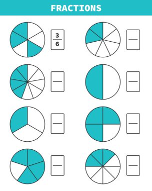 Vector Drawing Of Fractions Worksheet clipart