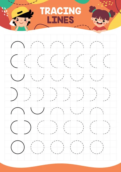 stock vector Tracing Lines Exercise Worksheet For Kids