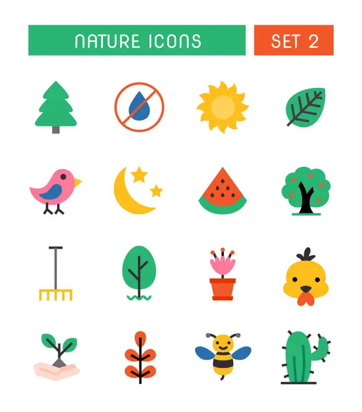 Conjunto Iconos Naturaleza Medio Ambiente — Vector de stock