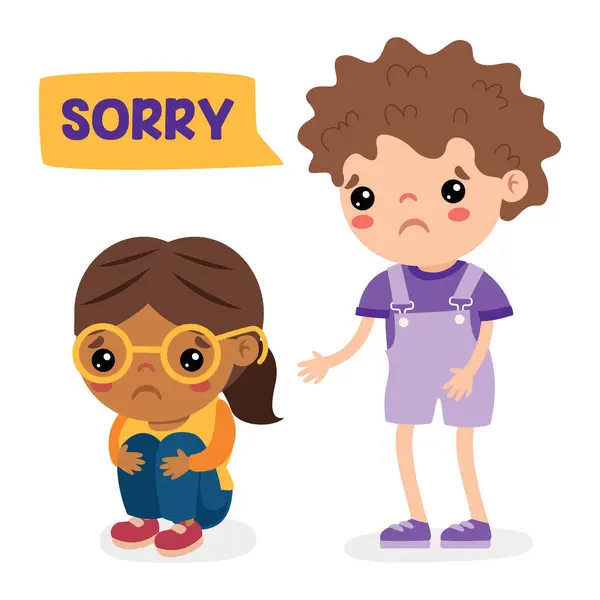 Cartoon Little Kid Saying Sorry — Stock Vector
