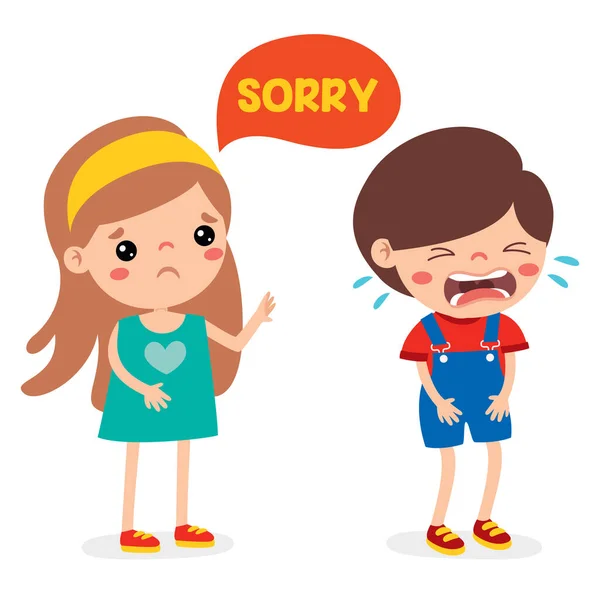 Cartoon Little Kid Saying Sorry — Stock Vector