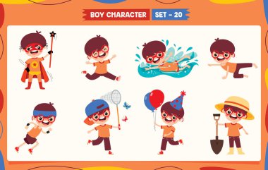 Cartoon Boy Doing Various Activities clipart