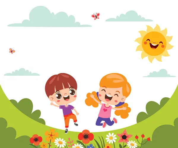 Cartoon Children Playing Nature — Stock Vector