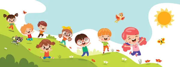 Funny Kids Playing Nature Vector Graphics