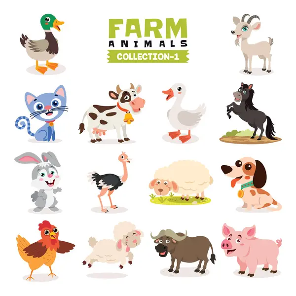 Набор Различных Фермерских Животных Лицензионные Стоковые Векторы