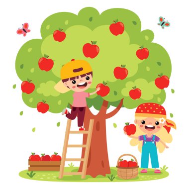 Elma Toplayan Çocuklar Çizimi