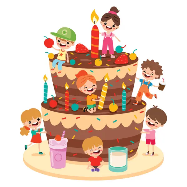 Illustration Enfants Avec Gâteau Vecteur En Vente