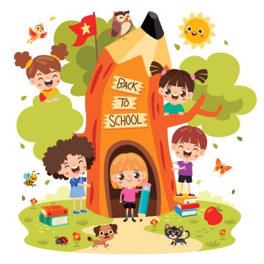 Children Playing At Pencil House clipart