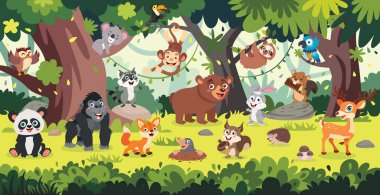 Çizgi film Hayvanlar Ormanda Poz Veriyor