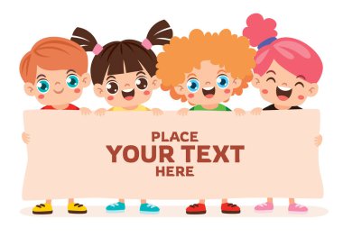 Boş afişi olan çizgi film çocukları 