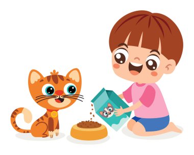 Çizgi filmdeki çocuk köpekle oynuyor.