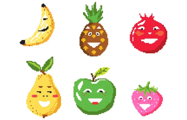 Set Pixel Fruits Berries Games Applications Puzzles Cross Stitch Design — Stock Vector