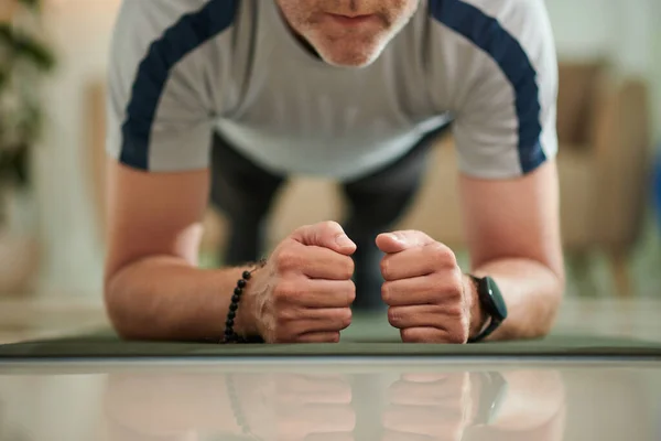 Cropped Image Fit Man Doing Plank Exercise Part Core Muscle —  Fotos de Stock