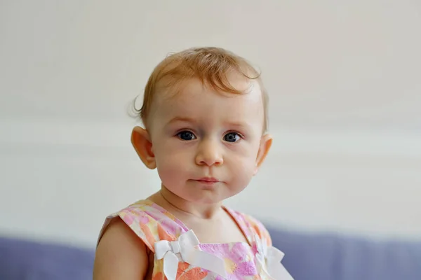 Portrait Adorable Little Girl Blond Hair Grey Eyes Looking Camera — Φωτογραφία Αρχείου