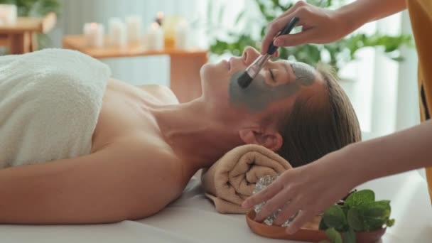 Cropped Shot Unrecognizable Beautician Applying Clay Mask Beautiful Face Young — Stock videók