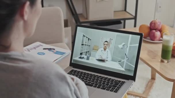 Pregnant Woman Having Online Consultation Female Doctor Video Call Laptop — Stock videók