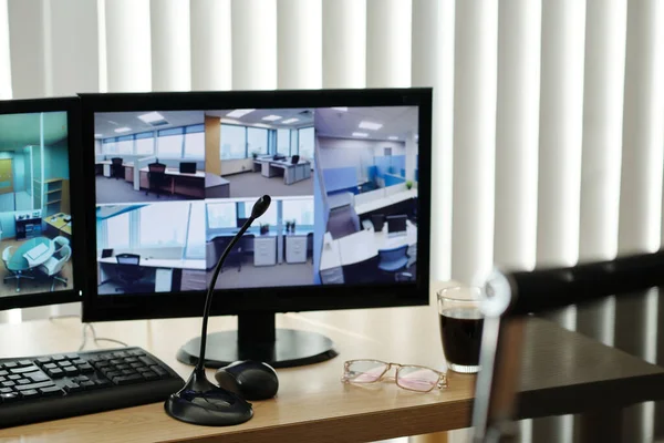 Monitors translating video from surveillance cameras in office
