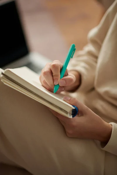 Closeup Image Woman Writing Gratitude Journal Planner — Foto Stock