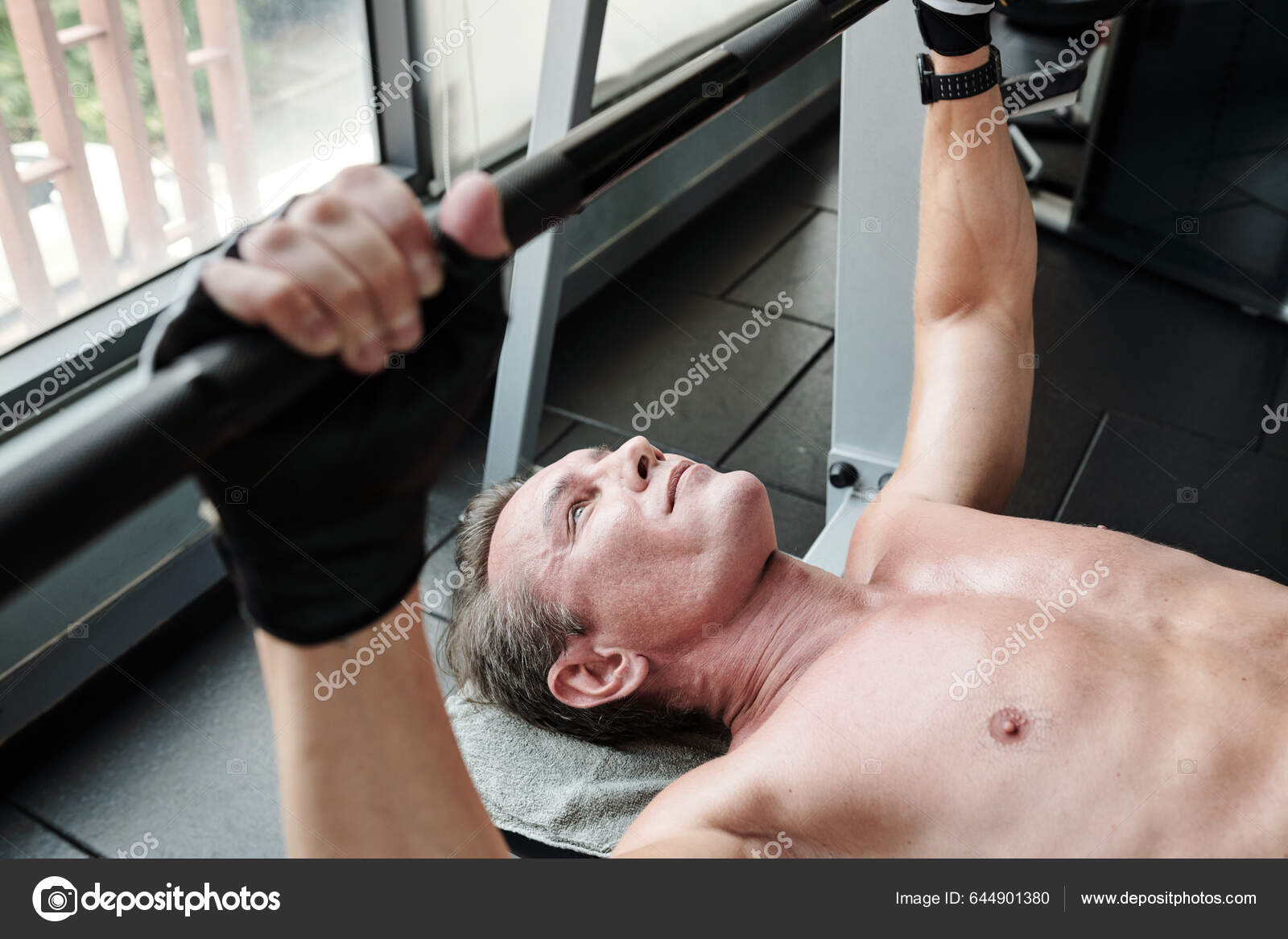 Shirtless Sweaty Man Doing Bench Press Exercise Gym Develop Chest Stock  Photo by ©DragonImages 644901380