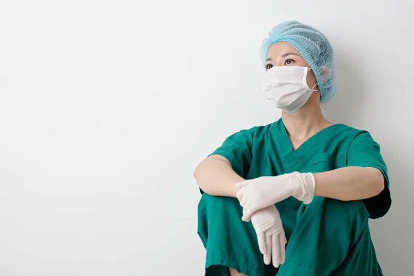 Positive Young Asian Surgeon Resting Successful Surgery — Stock Photo, Image
