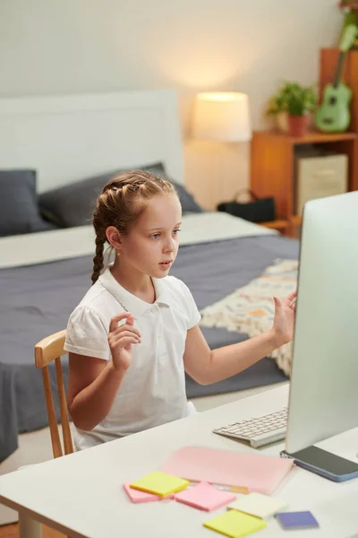 Schoolgirl Attending Online Class Homeschooling Concept — Stock Photo, Image
