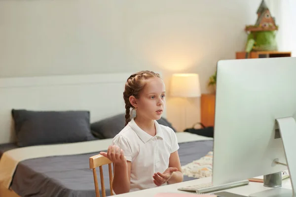Preteen Girl Having Video Call Math Tutor Homeschooling Concept — Stock Photo, Image