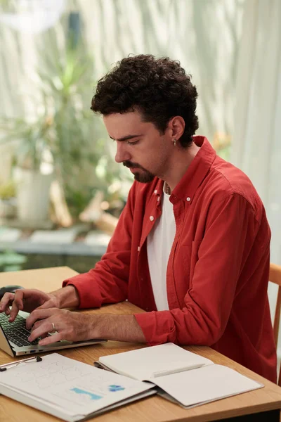 Startupper Working Laptop Analyzing Reports Launching First Project — Stock Photo, Image