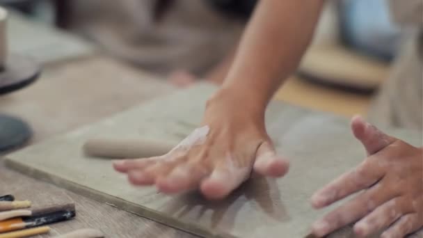 Close Hand Process Sculpting Clay Figure — Stock Video
