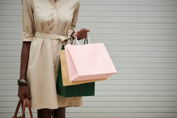 Cropped Image Black Young Woman Holding Shopping Bags — Stock Photo, Image