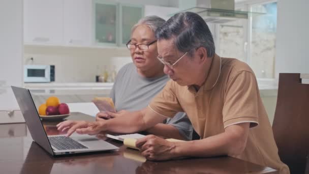 Couple Senior Adults Busy Home Bookkeeping Planning Expenses Laptop — Stock Video