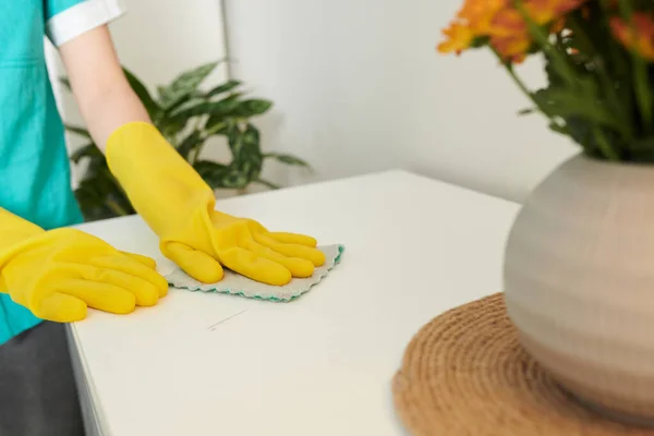 House Cleaner Wearing Silicone Gloves Disinfecting High Touch Areas House — Stock Photo, Image
