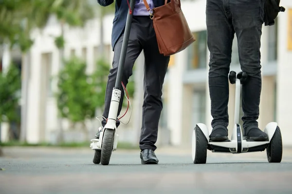 Cropped Image University Lecturers Riding Electric Scooters Campus — Stock Photo, Image