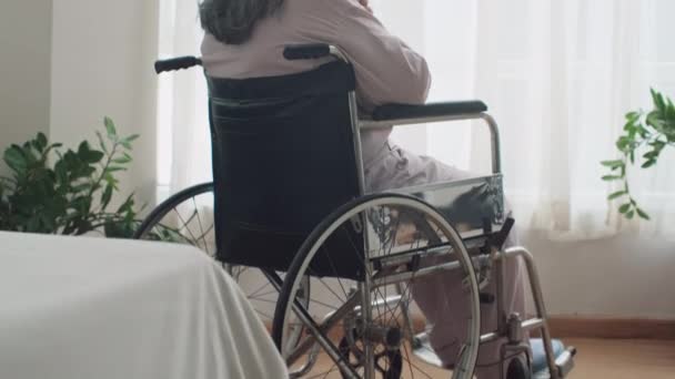 가정에서 휠체어에서 은퇴자의 뒤보기 — 비디오