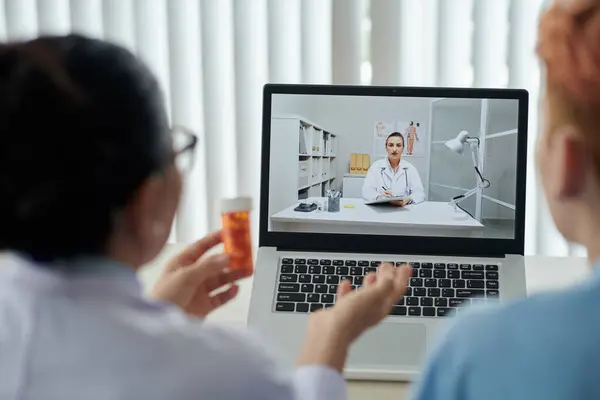 Medical Workers Discussing New Medicine Online Meeting — Stock Photo, Image