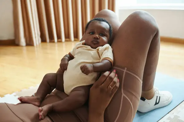 Mother Little Baby Girl Exercising Yoga Mat Home — Stock Photo, Image