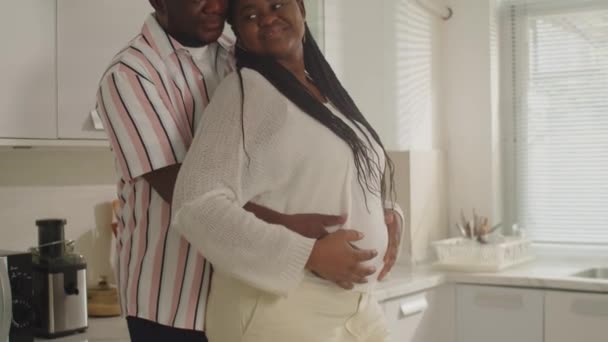 Tilt Portret Van Afro Amerikaanse Man Zwangere Vrouw Glimlachen Camera — Stockvideo