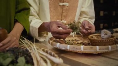 Eczanede bitkileri ayıran ve öğüten tanınmayan şifacıların elleri.