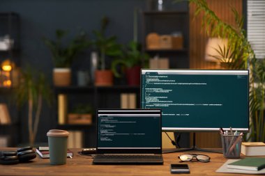 Ekonomi ofisinde kodlaması olan bilgisayarlı programcının çalışma yeri