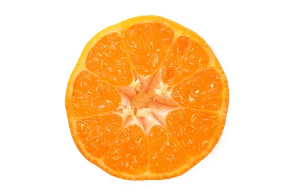 Oranje Mandarijn Geel Fruit Macro Shot Halve Sinaasappel Een Doormidden — Stockfoto