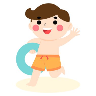 Sahildeki oyuncu çocuk, çizgi film karakteri çizimi