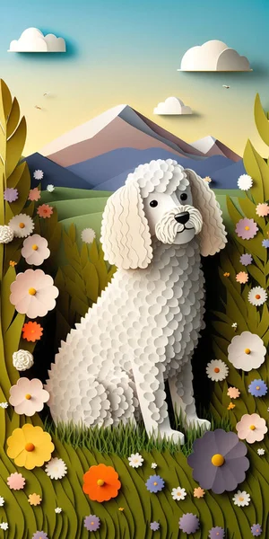 Poodle Dog Background for Smartphone Wallpaper. 3D Papercut paper art craft color Background. Generative AI.
