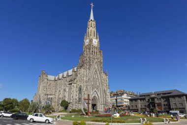 Canela Rio Grande do Sul Brazil, 31 Mart. 2023: Lourdes Katedrali Leydimiz - Taş Katedral.